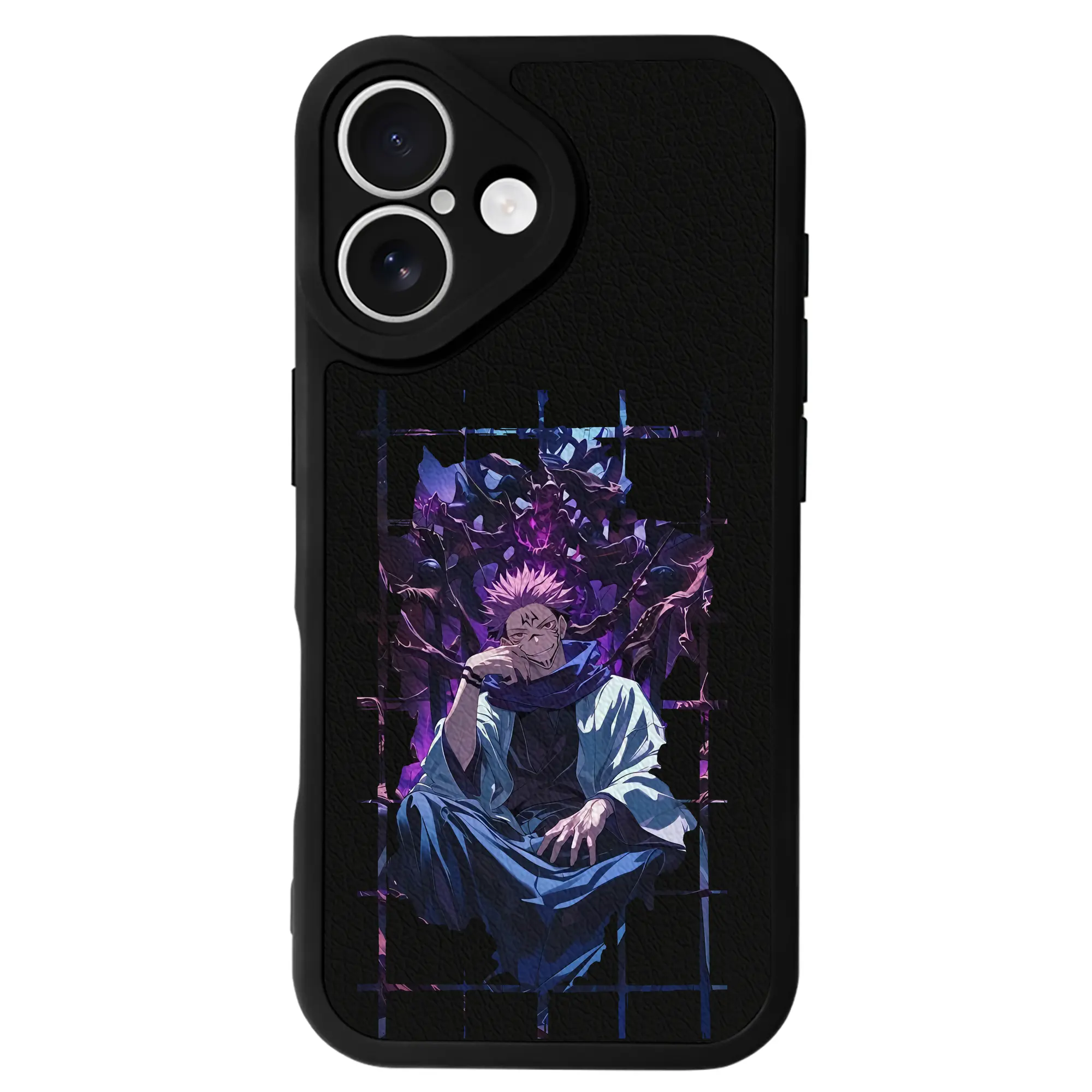 呪術廻戦 グッズ,両面宿儺 - IPhone 16シリーズ対応 ・ シリコンスマホケース ・ レザー調 ・ 高精度フィット ・ 耐衝撃 ・ ワイヤレス充電対応 ・ 精密カット